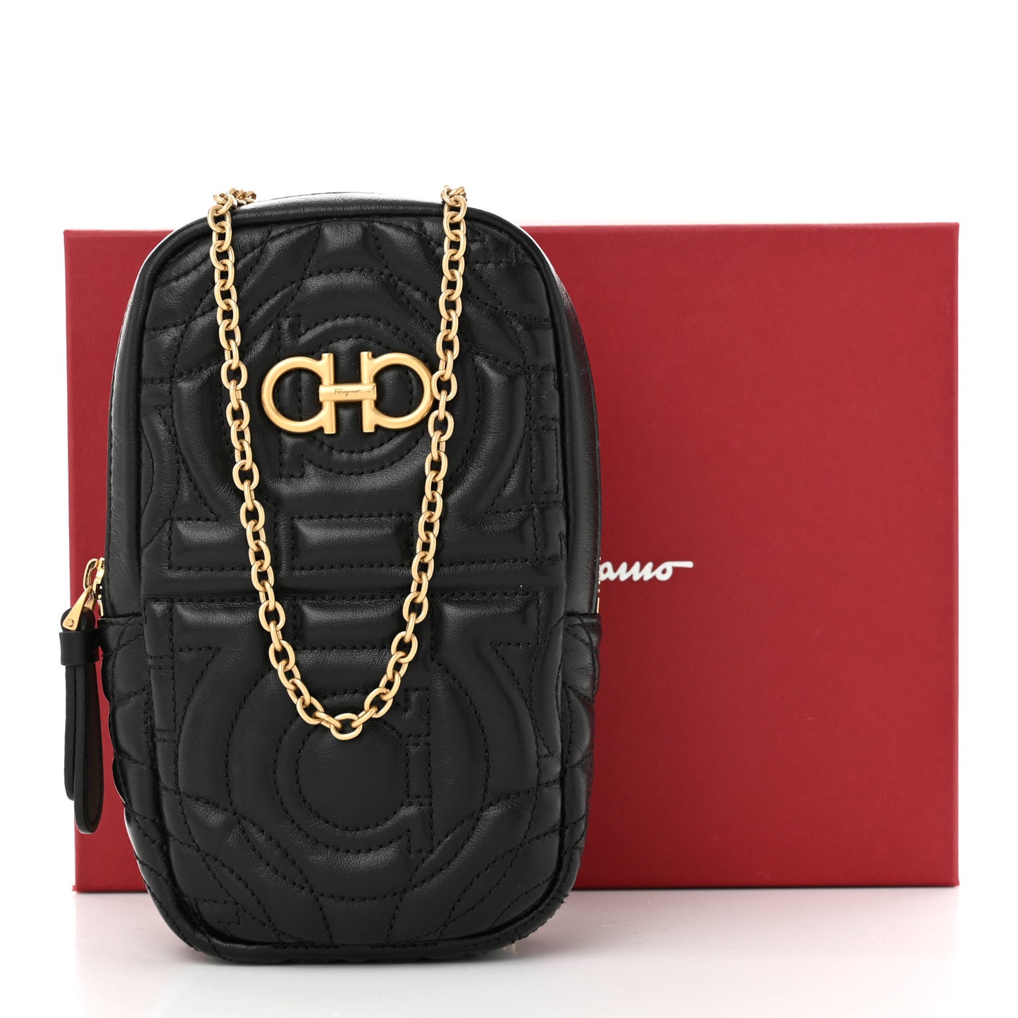 Calfskin Quilted Gancini Mini Mufasa Crossbody Black