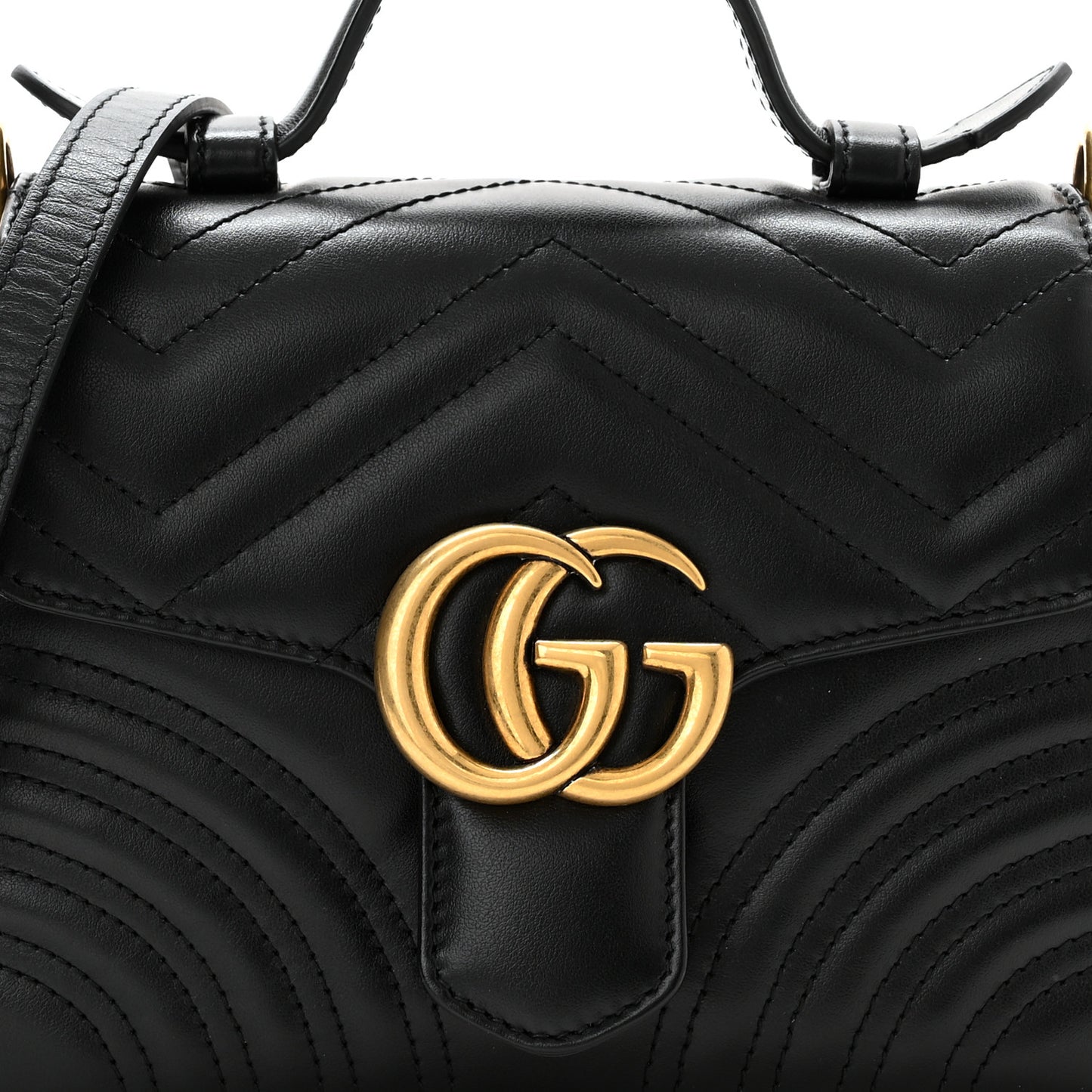 Calfskin Matelasse Mini GG Marmont Top Handle Shoulder Bag Black