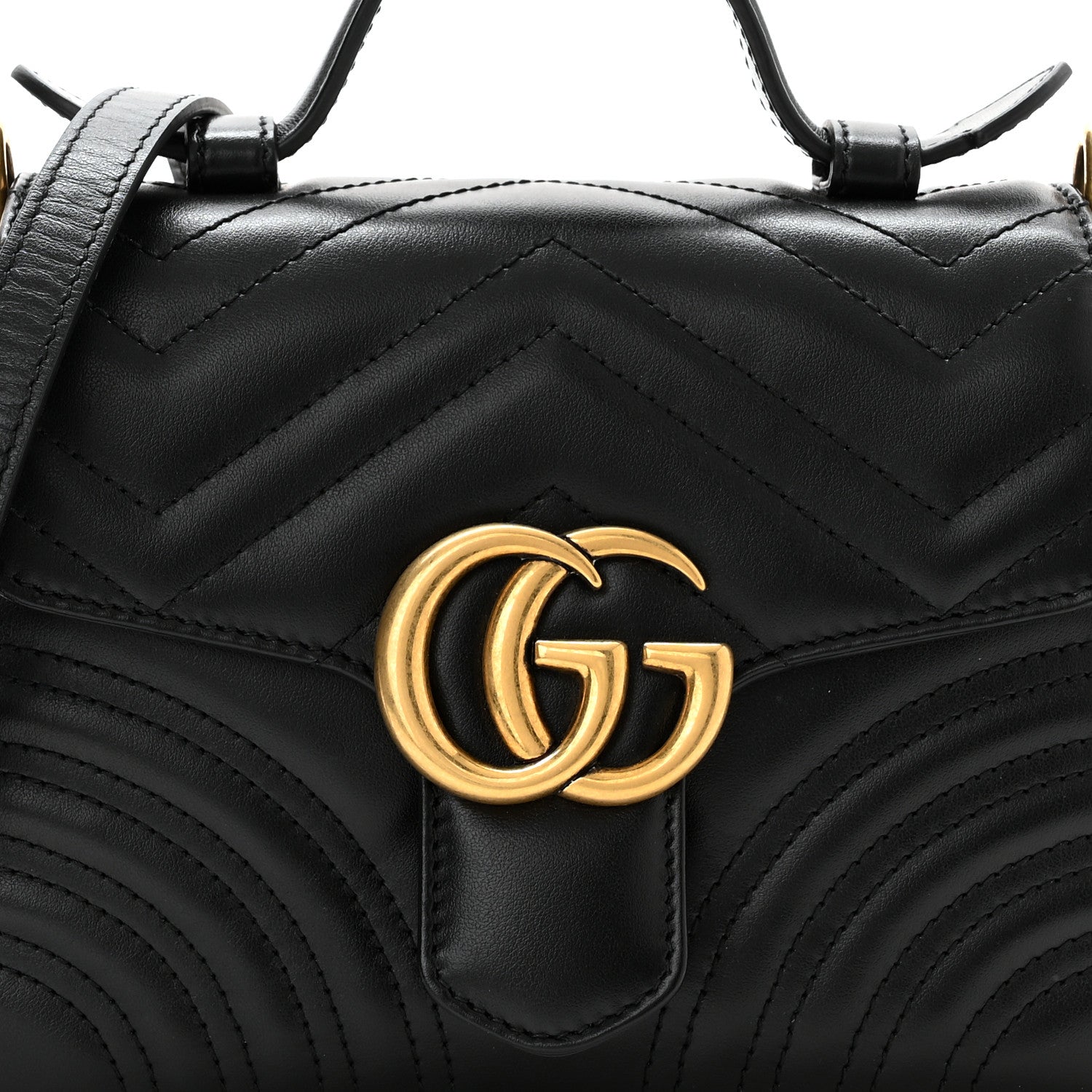 Gucci Calfskin Matelasse Mini GG Marmont Top Handle Shoulder Bag Black 8 of 10