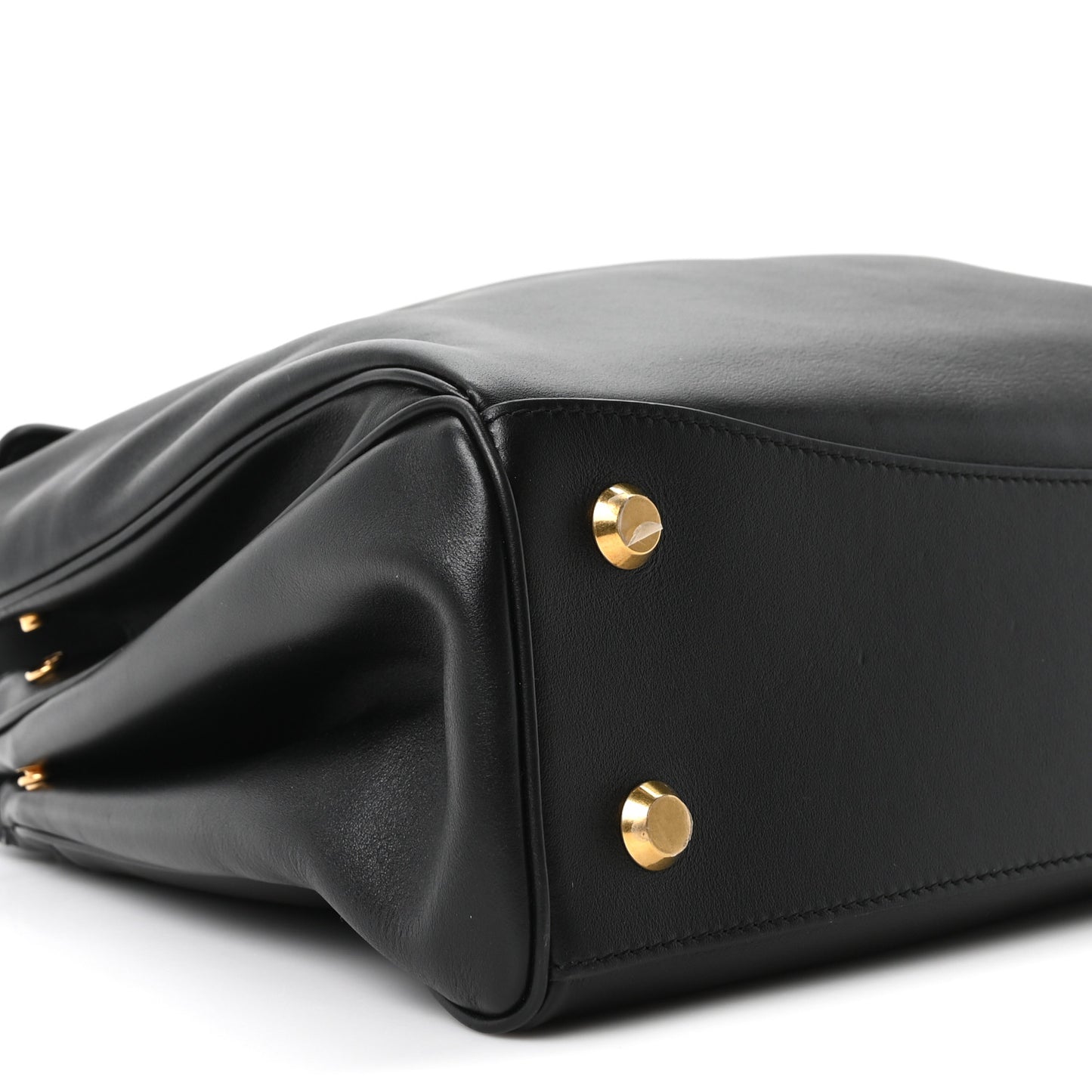 Natural Smooth Calfskin Medium Rodeo Top Handle Handbag Black