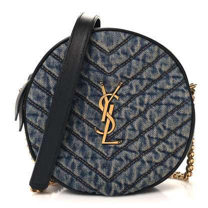 Saint Laurent Denim Quilted Monogram Round Crossbody Bag Rodeo Blue Black 1 of 11