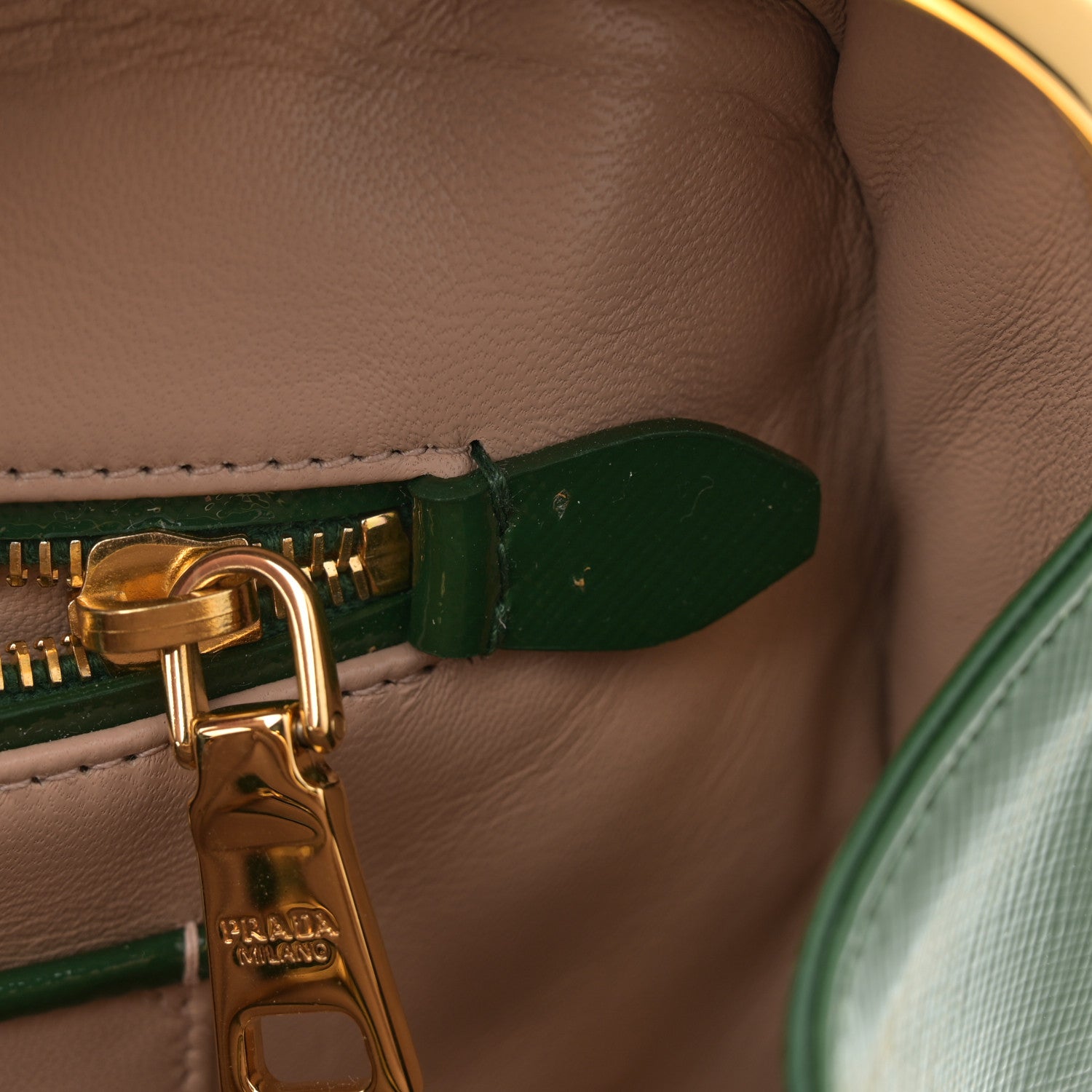 Prada Saffiano Vernice Pyramid Bag Larice Sabbia 11 of 14