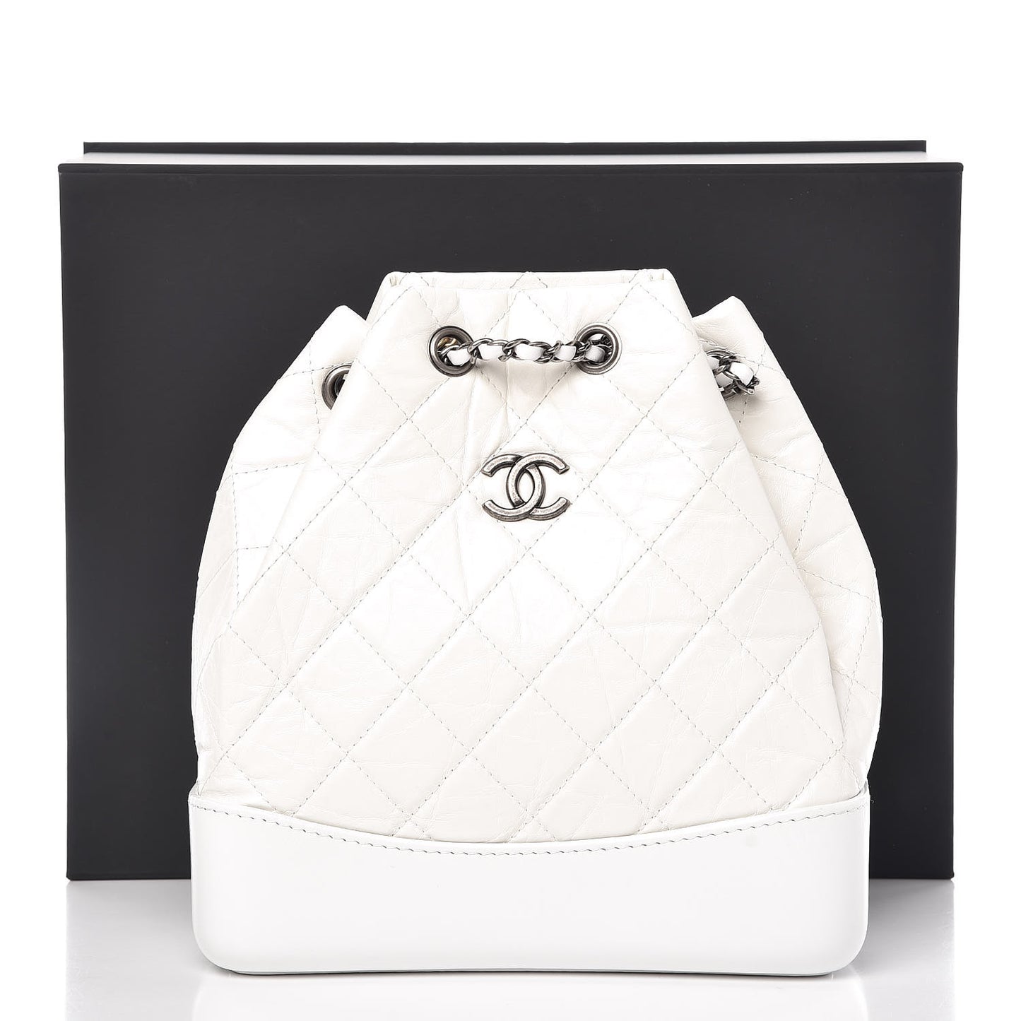 Aged Calfskin Quilted Small Gabrielle Backpack White