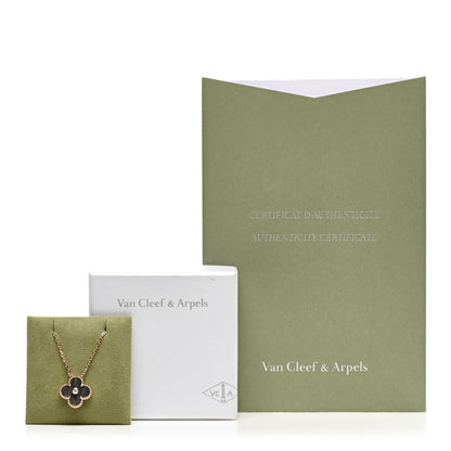 Van Cleef & Arpels 18K Rose Gold Diamond Silver Obsidian Vintage Alhambra Pendant Necklace 5 of 5