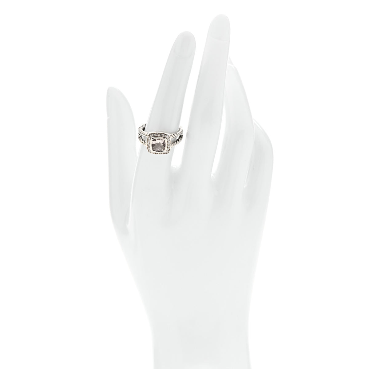 David Yurman Sterling Silver Diamond Morganite 7mm Petite Albion Ring 54 7 2 of 4
