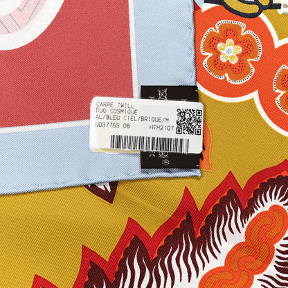 Hermes Silk Twill Duo Cosmique Scarf 90 Bleu Ciel Brique 5 of 5