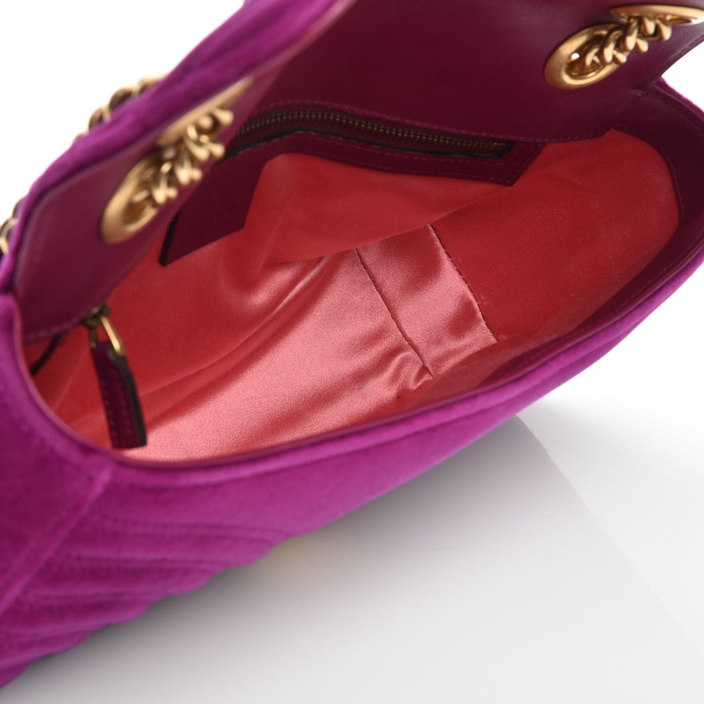 Velvet Matelasse Small GG Marmont Shoulder Bag Fuchsia Violet Cyclamen