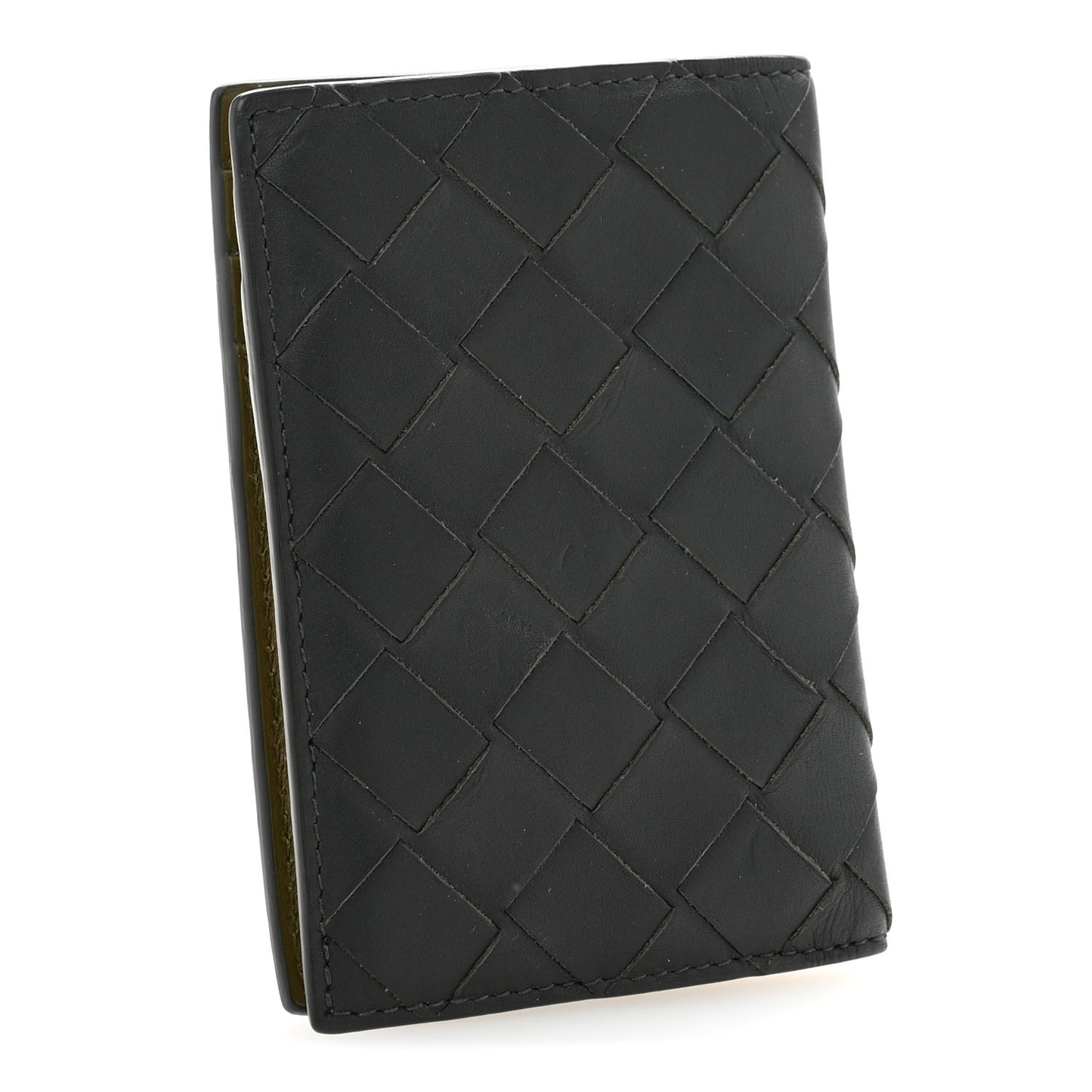Nappa Maxi Intrecciato Bi-Fold Card Holder Kaki Olive Oil
