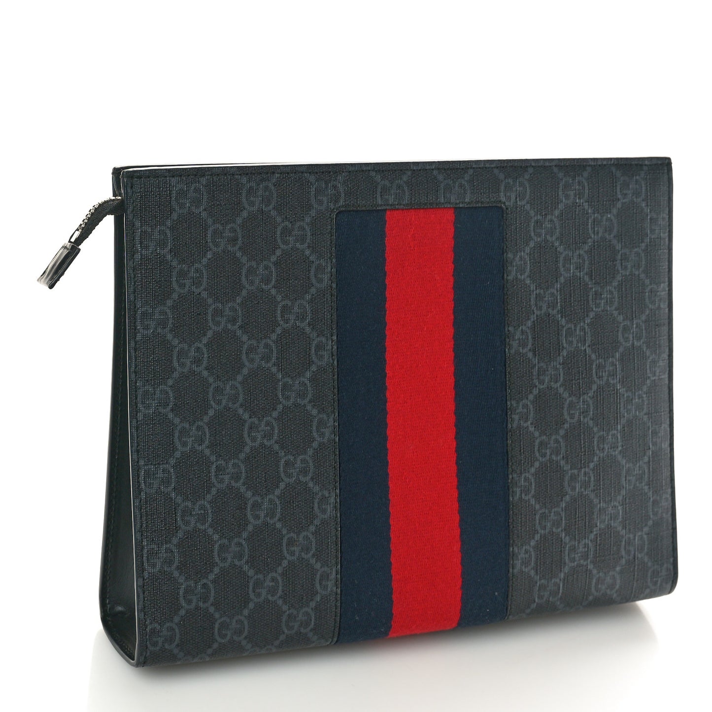 GG Supreme Monogram Selleria Calfskin Web New Web Cosmetic Case Black