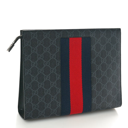 Gucci GG Supreme Monogram Selleria Calfskin Web New Web Cosmetic Case Black 3 of 9