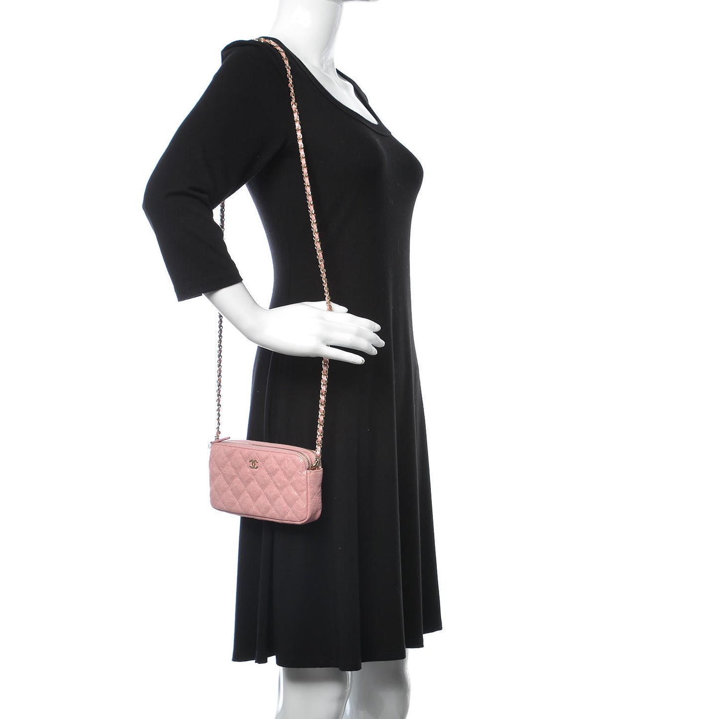 Iridescent Caviar Quilted Clutch With Chain Rose