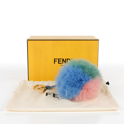 Fendi Fox Fur Vitello Elite Tri-Color Pom Pom Bag Charm Pink Nebula Acqua Ceruleo 5 of 5