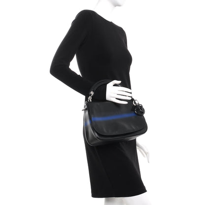 Christian Dior Grained Calfskin Stripe Dune Flap Black Blue 3 of 11