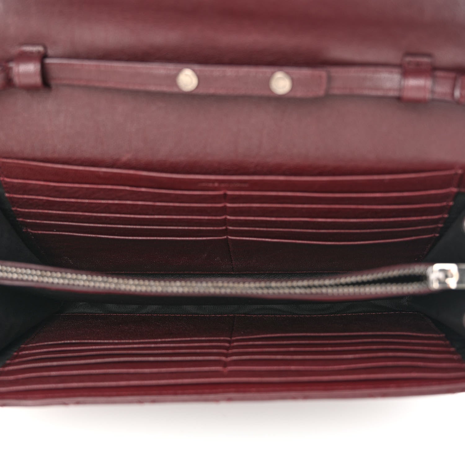 Saint Laurent Sheepskin Tri-Quilt Monogram Envelope Chain Wallet Burgundy 5 of 12