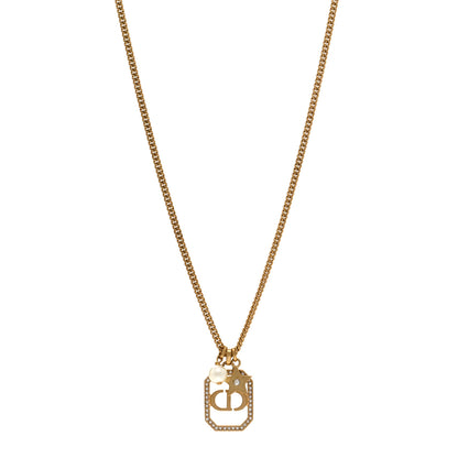 Christian Dior Crystal Pearl CD Star Necklace Gold 1 of 6