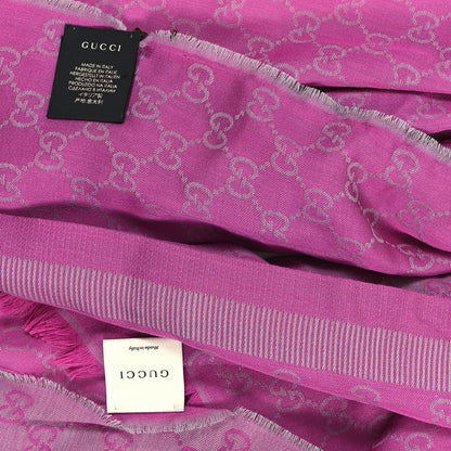 Gucci Wool Silk GG Monogram GGWeblong Fringe Scarf Shawl Zinc Pink 3 of 3