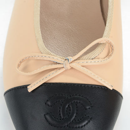 Chanel Lambskin Cap Toe Ballerina Flats 37 Beige Black 9 of 10
