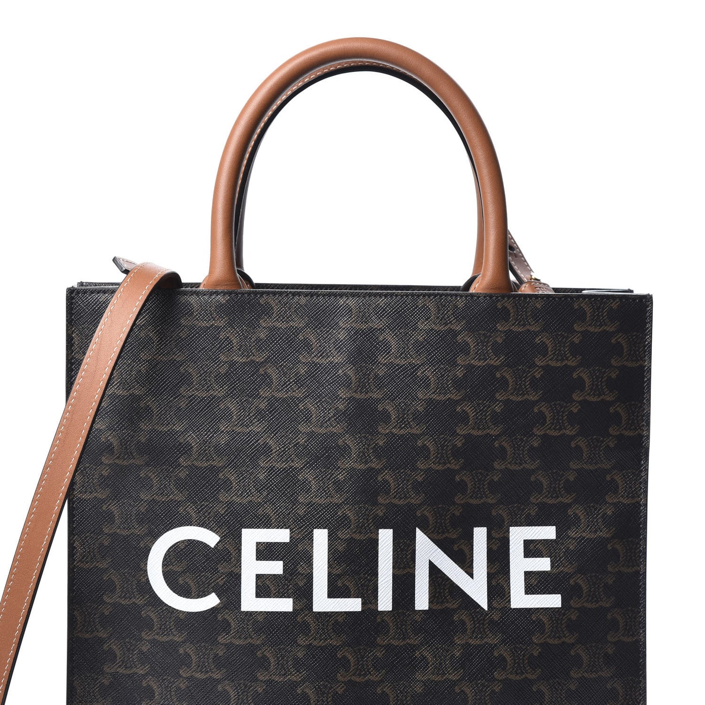 Triomphe Canvas Calfskin Small Vertical Cabas Tan