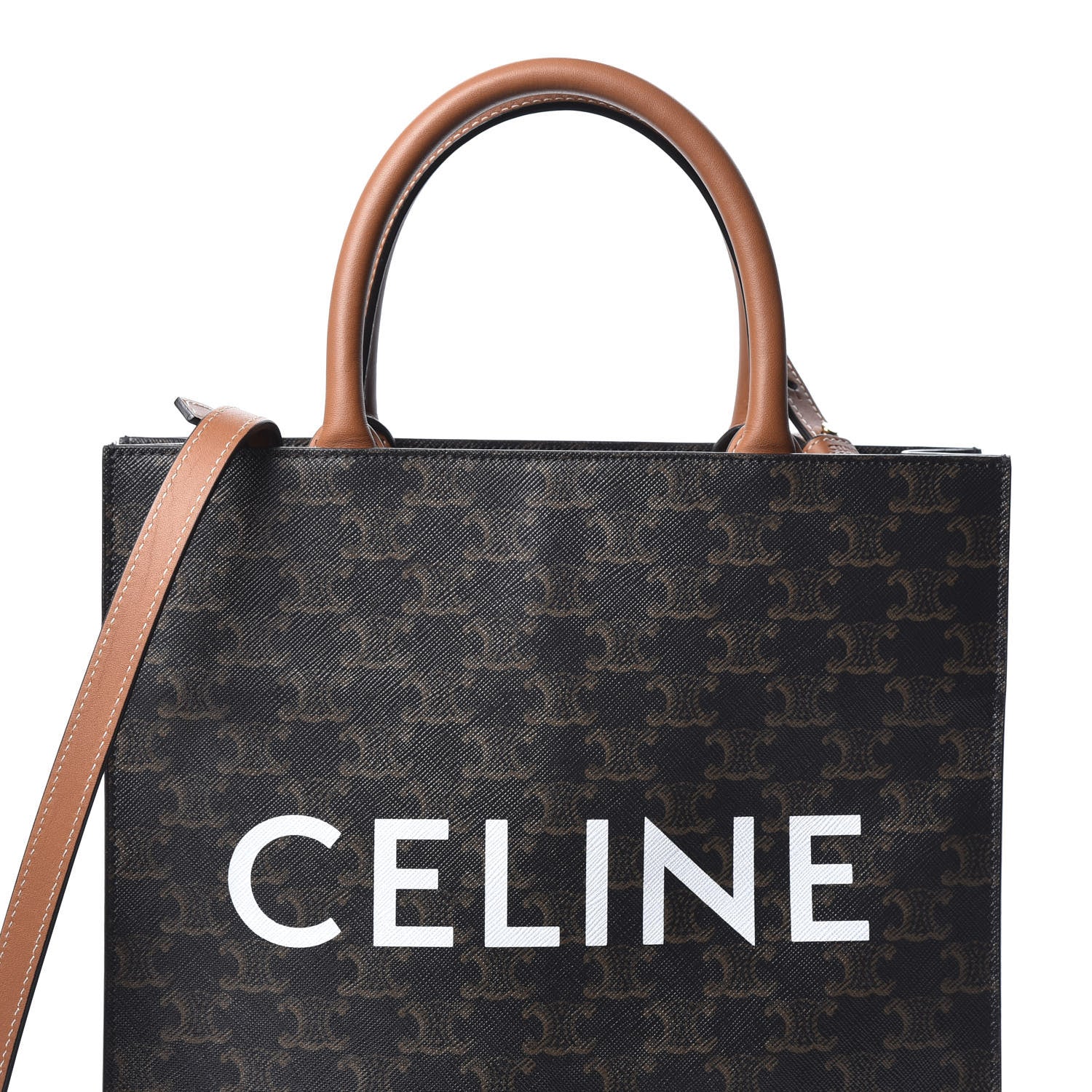 Celine Triomphe Canvas Calfskin Small Vertical Cabas Tan 7 of 7