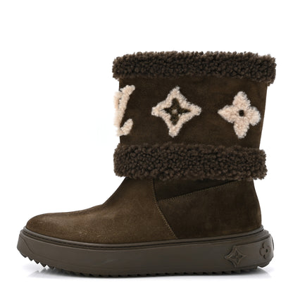 Louis Vuitton Suede Calfskin Shearling Snowdrop Flat Ankle Boot 39.5 Khaki 1 of 9