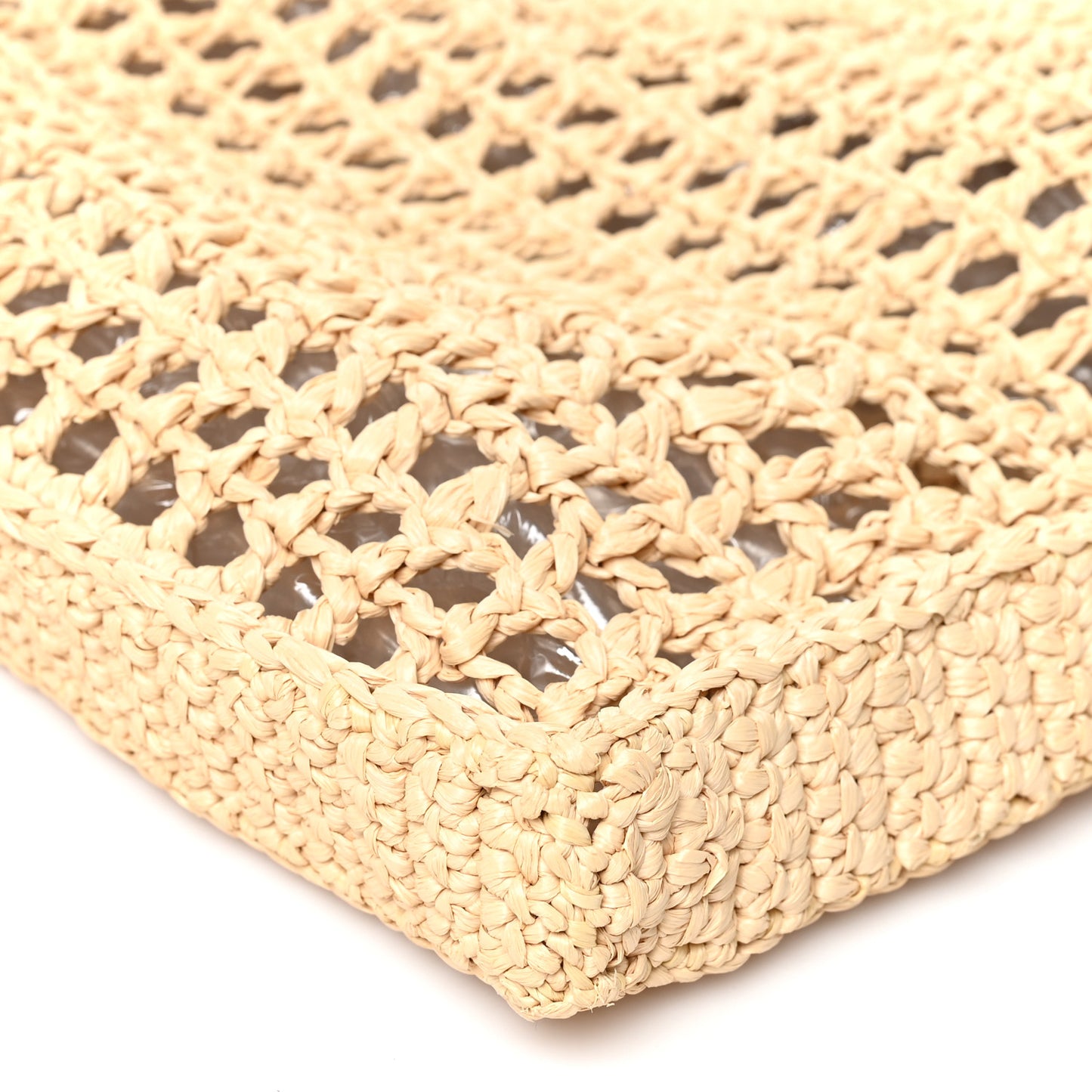 Yarn Raffia Effect Crochet Logo Embroidered Tote Bag Naturale