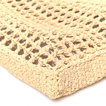 Prada Yarn Raffia Effect Crochet Logo Embroidered Tote Bag Naturale 9 of 9