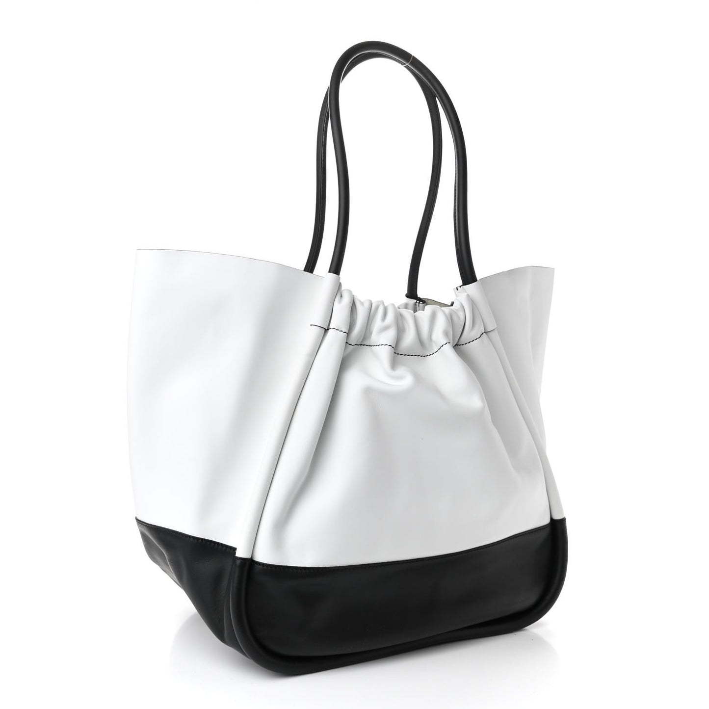 Calfskin Two Tone Ruched Tote White Black