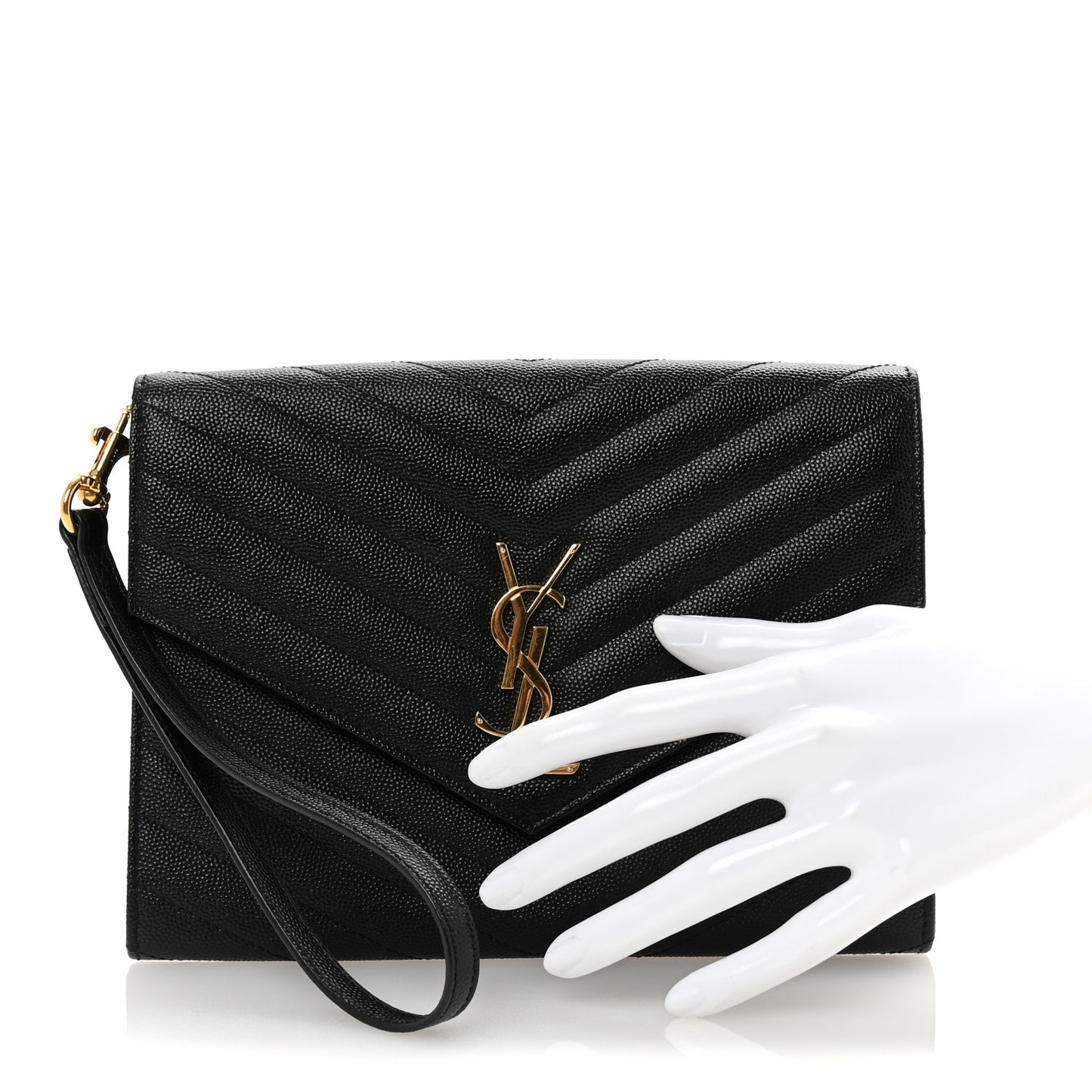 Grain De Poudre Matelasse Chevron Monogram Envelope Clutch Black