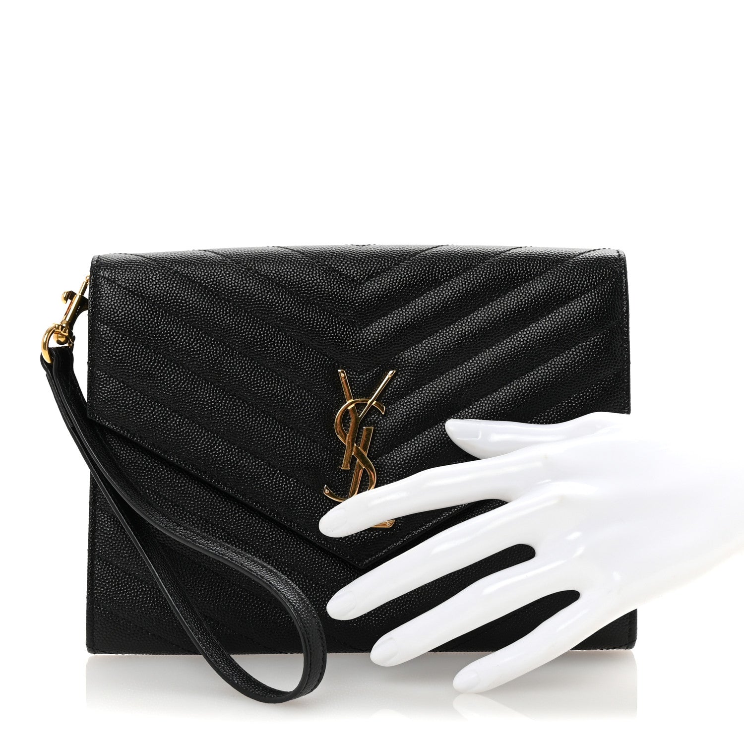 Saint Laurent Grain De Poudre Matelasse Chevron Monogram Envelope Clutch Black 2 of 8