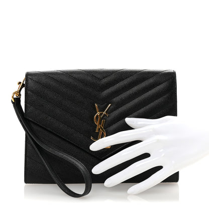 Saint Laurent Grain De Poudre Matelasse Chevron Monogram Envelope Clutch Black 2 of 8