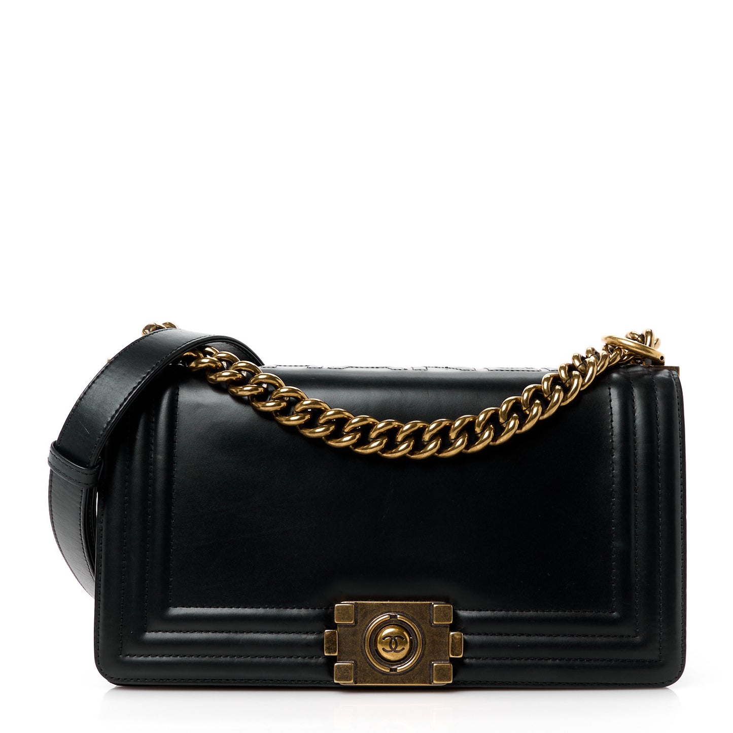 Glazed Calfskin Medium Boy Flap Black