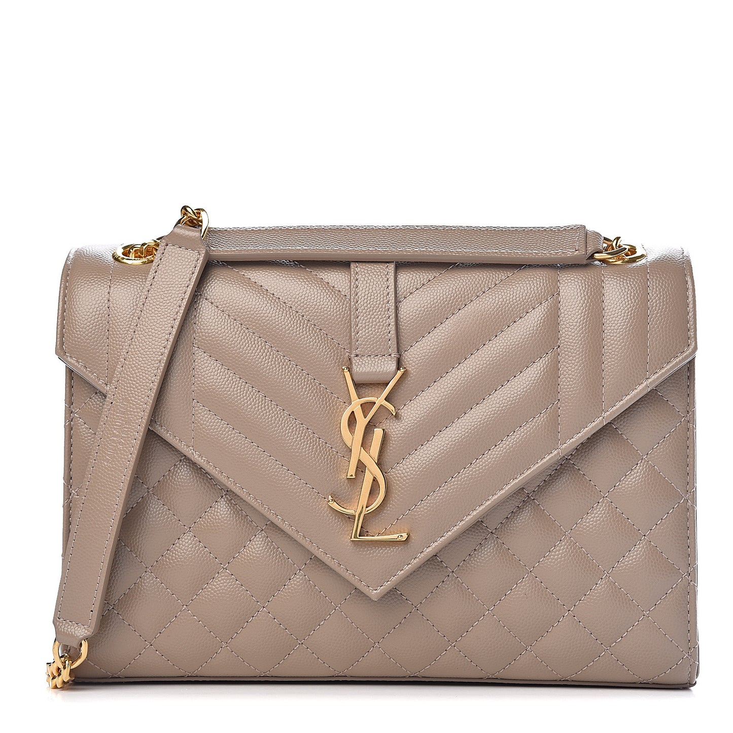 Grain De Poudre Textured Mixed Matelasse Medium Triquilt Monogram Satchel Taupe