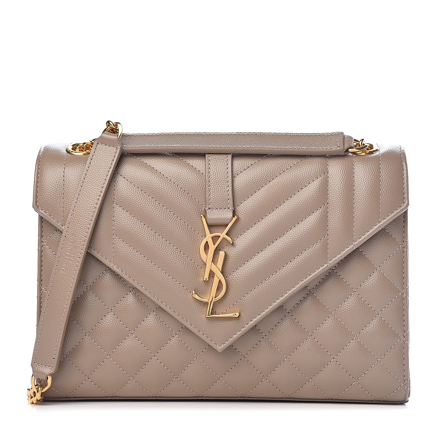 Saint Laurent Grain De Poudre Textured Mixed Matelasse Medium Triquilt Monogram Satchel Taupe 1 of 10