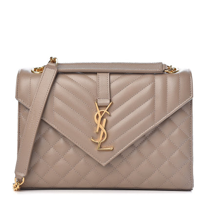 Saint Laurent Grain De Poudre Textured Mixed Matelasse Medium Triquilt Monogram Satchel Taupe 1 of 10