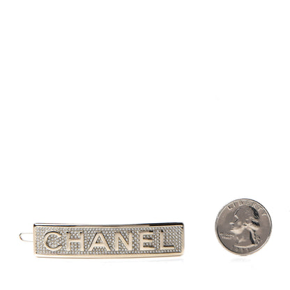Chanel Metal Crystal Logo Hair Clip Gold 2 of 5