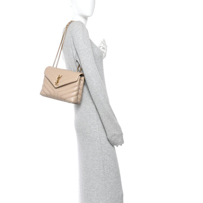 Saint Laurent Calfskin Y Quilted Monogram Small Loulou Chain Satchel Dark Beige 2 of 10