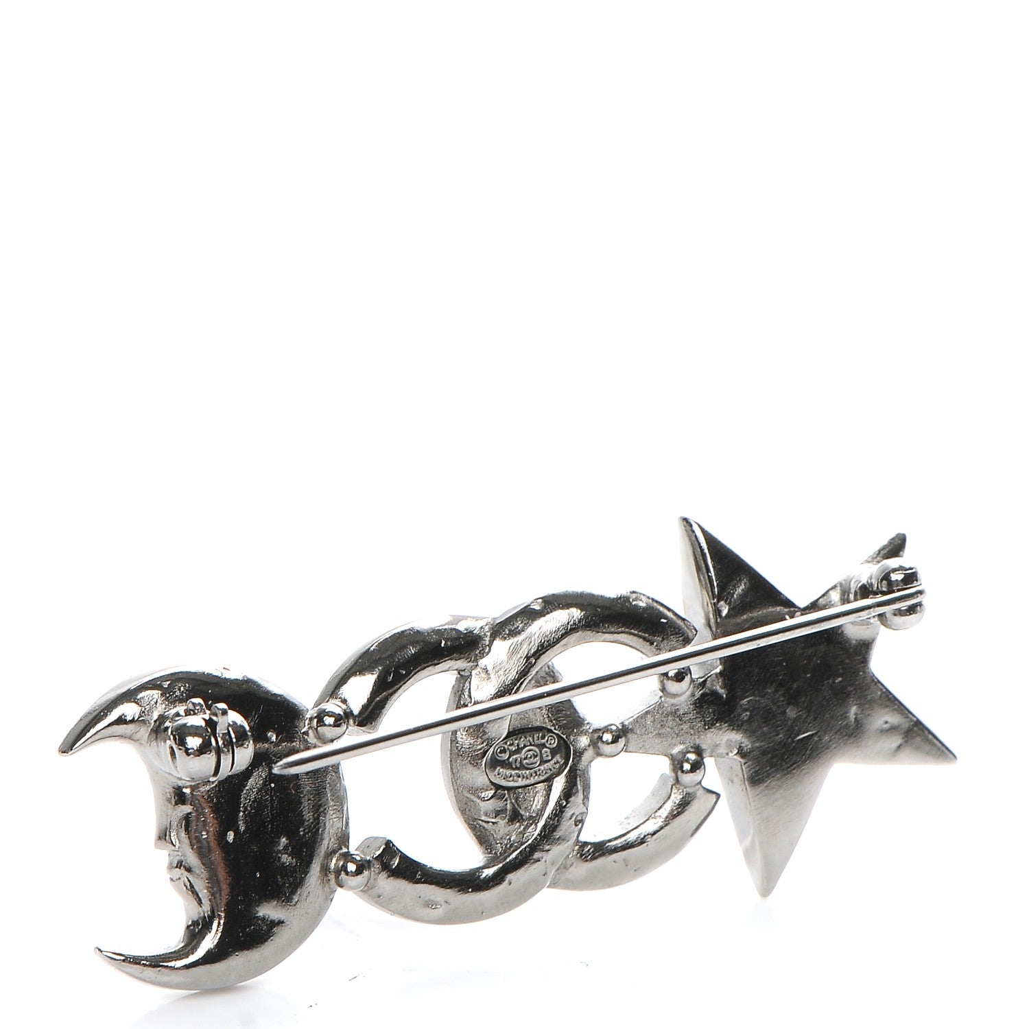Chanel Ruthenium Crystal CC Moon Star Brooch 3 of 5