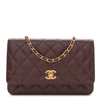 Chanel Lambskin Quilted CC Pearl Crush Wallet on Chain WOC Dark Brown 1 of 11