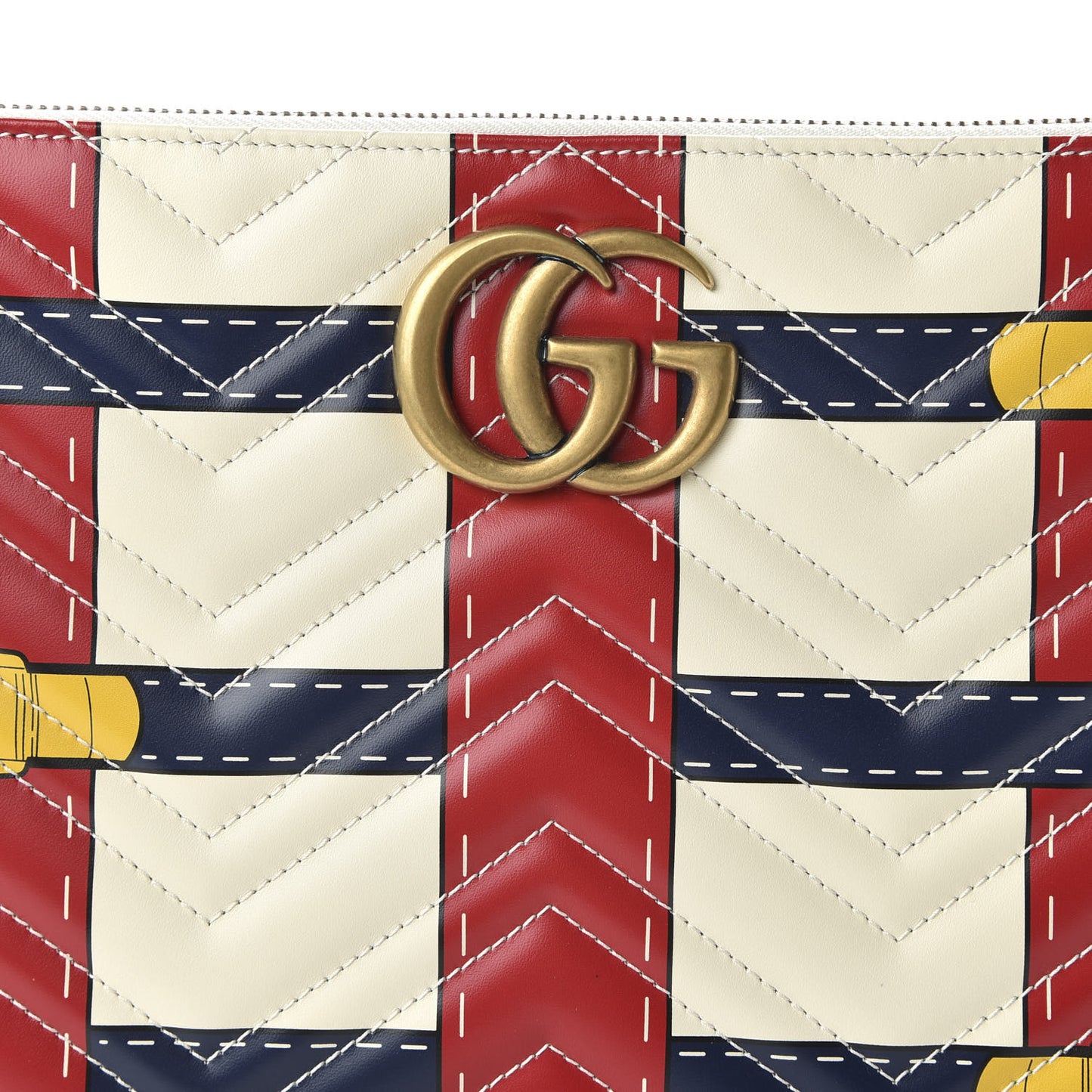 Calfskin Matelasse Trompe L'Oeil Print GG Marmont Zip Pouch White