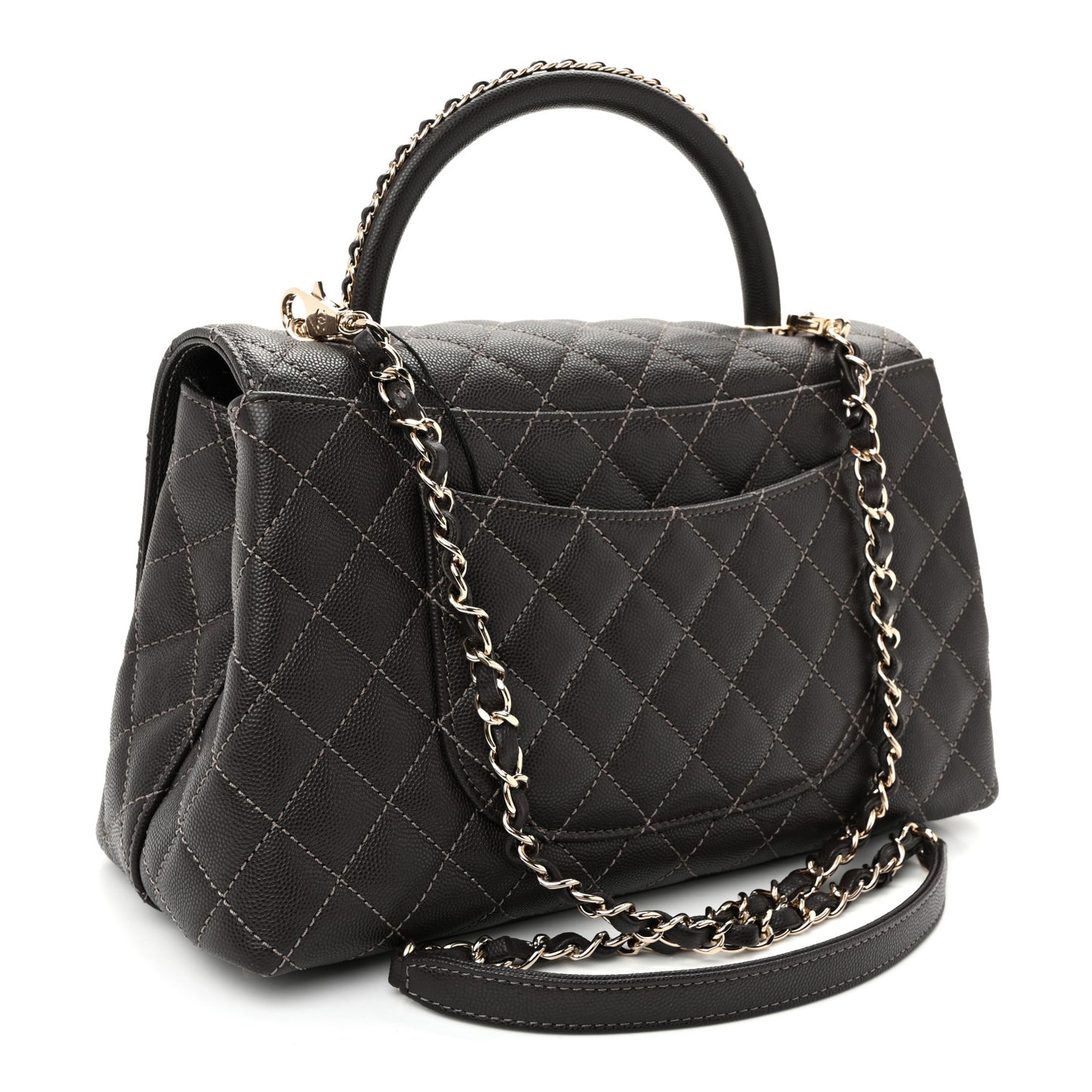 Caviar Quilted Small Coco Handle Flap Dark Brown Dark Brown