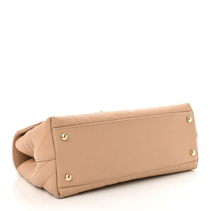 Chanel Caviar Chevron Quilted Small Coco Handle Flap Beige 4 of 14