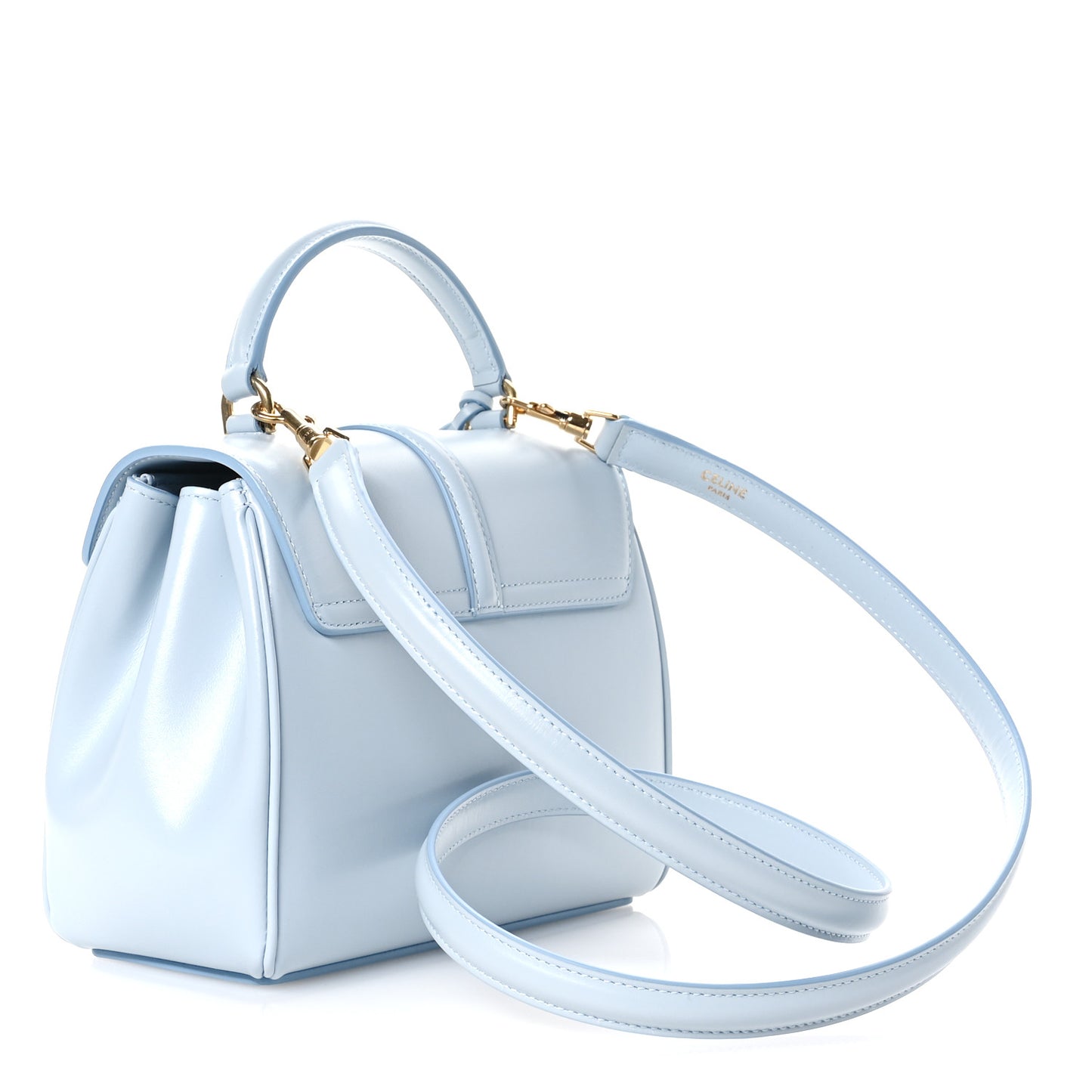 Satinated Calfskin Mini 16 Top Handle Bag Pale Blue