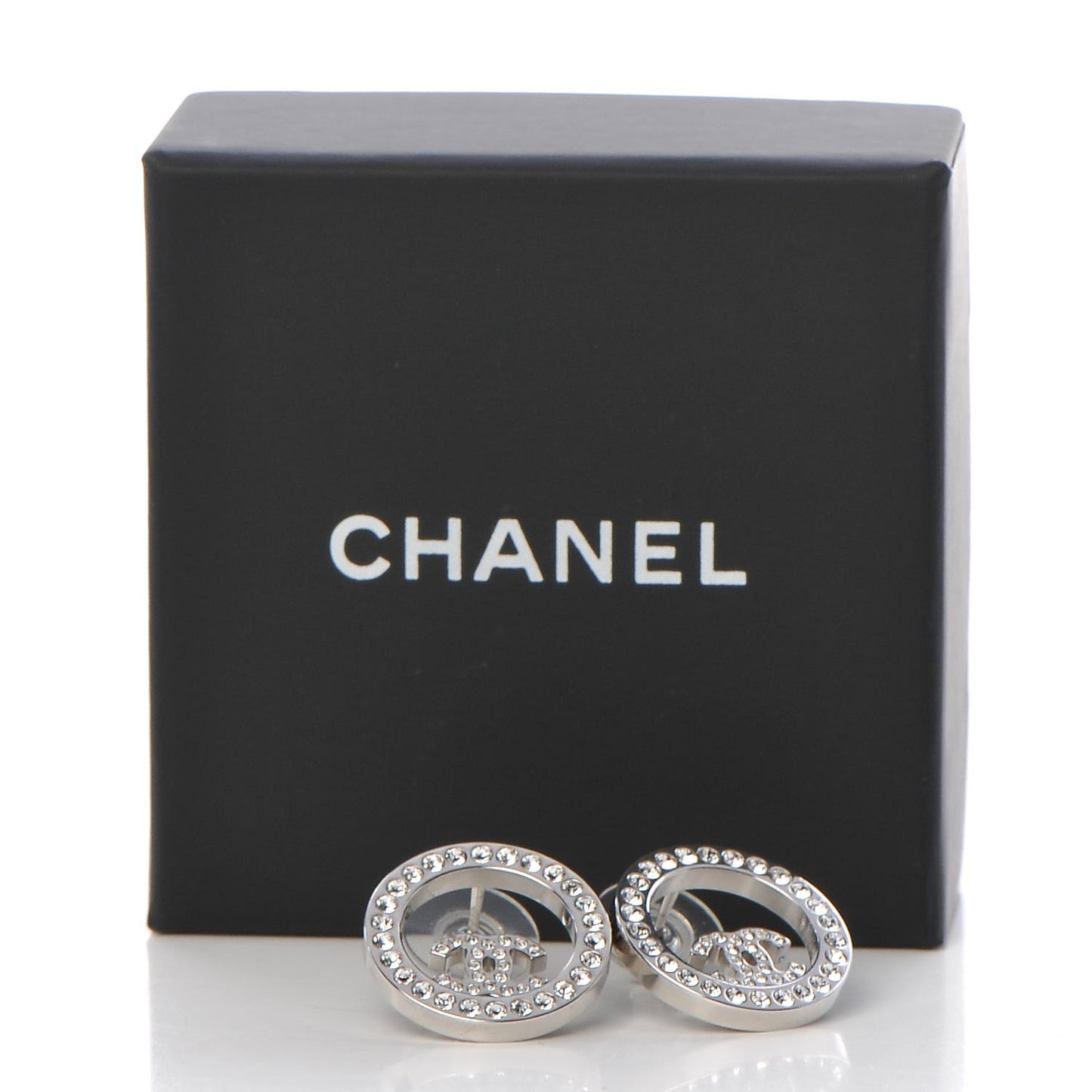 Crystal CC Round Earrings Silver