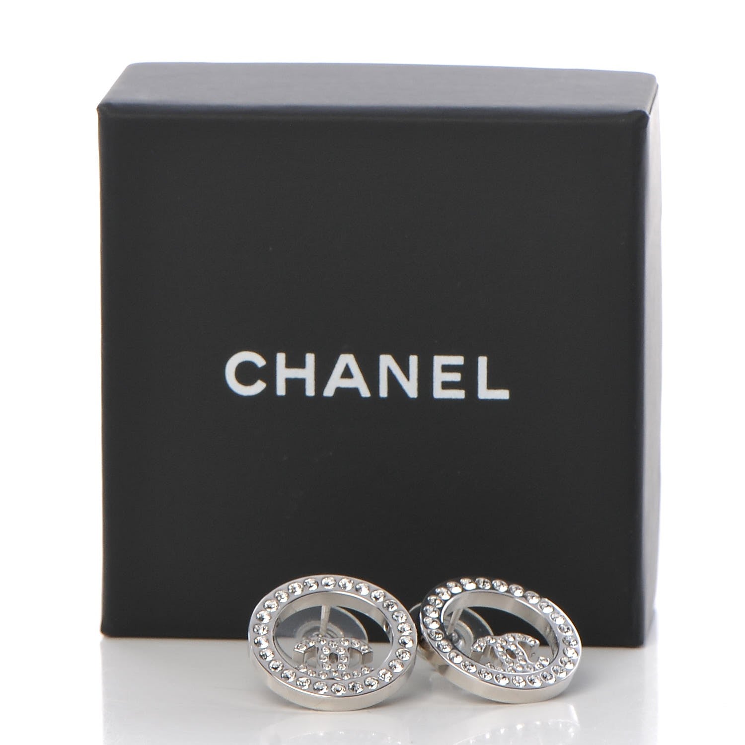 Chanel Crystal CC Round Earrings Silver 6 of 6
