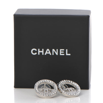 Chanel Crystal CC Round Earrings Silver 6 of 6