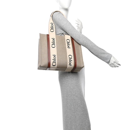 Chloe Cotton Calfskin Medium Woody Ribbon Tote White Brown 2 of 10