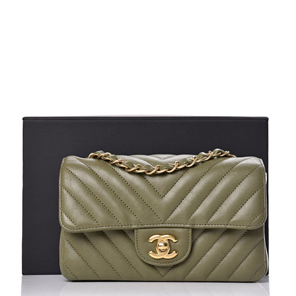 Chanel Calfskin Chevron Quilted Mini Rectangular Flap Khaki 10 of 10
