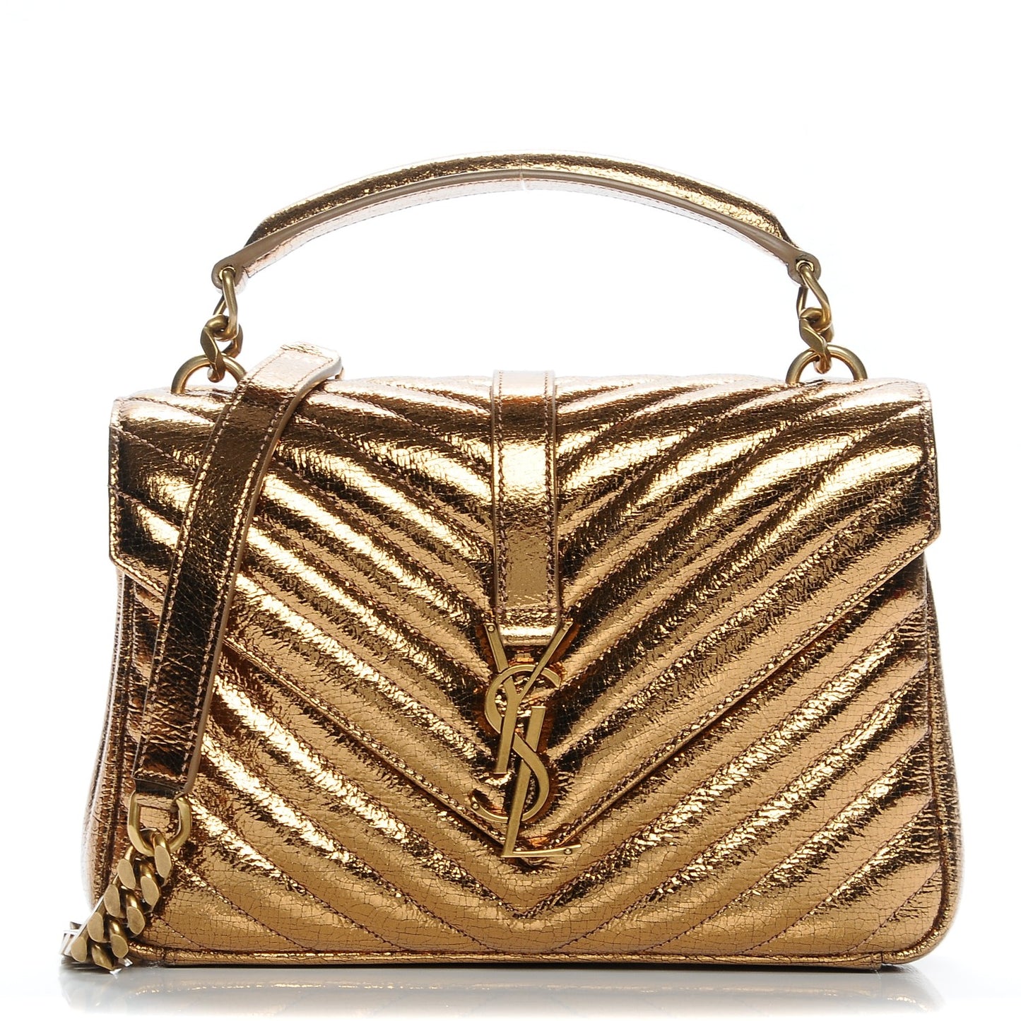 Metallic Cracked Matelasse Monogram Medium College Bag Bronze