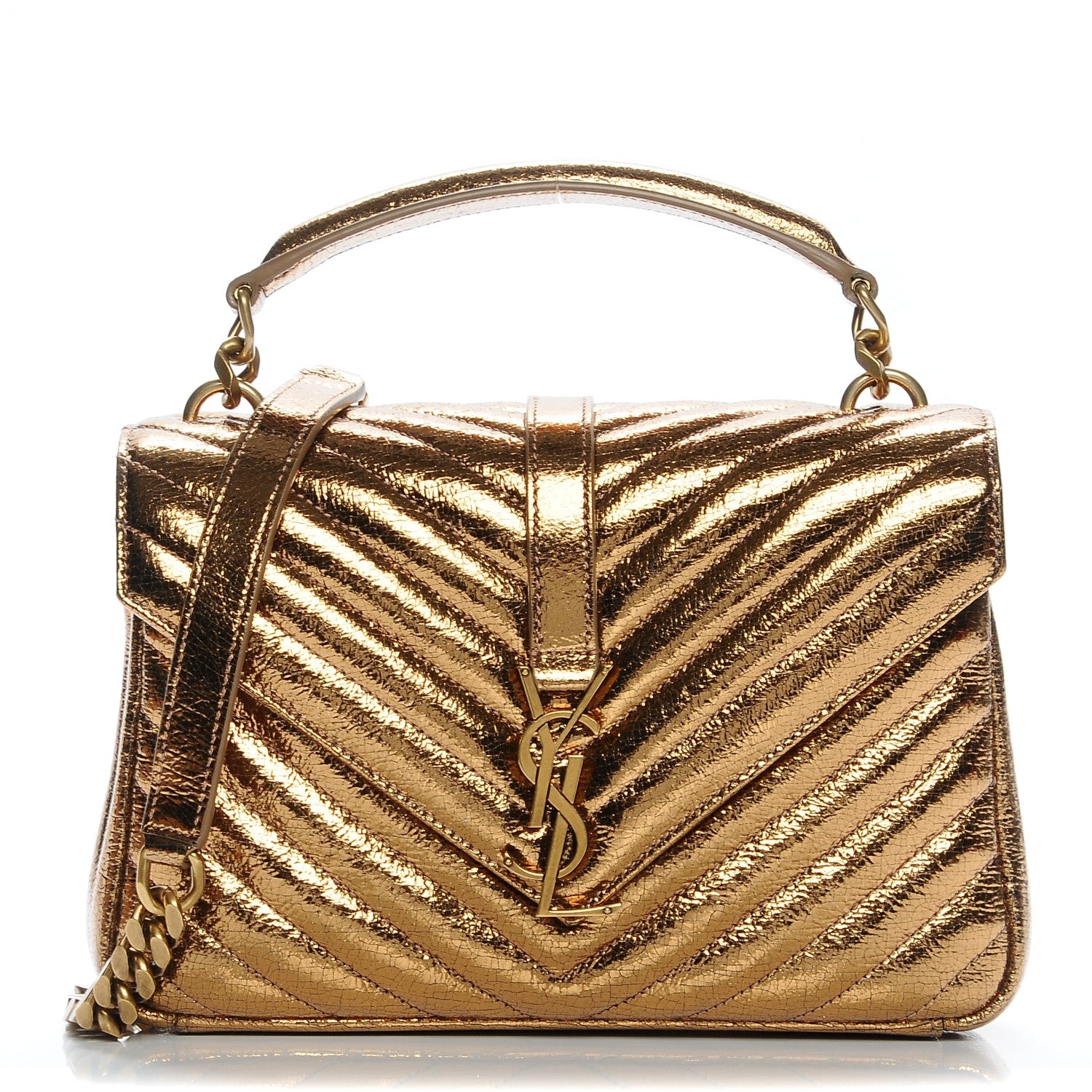 Saint Laurent Metallic Cracked Matelasse Monogram Medium College Bag Bronze 1 of 6