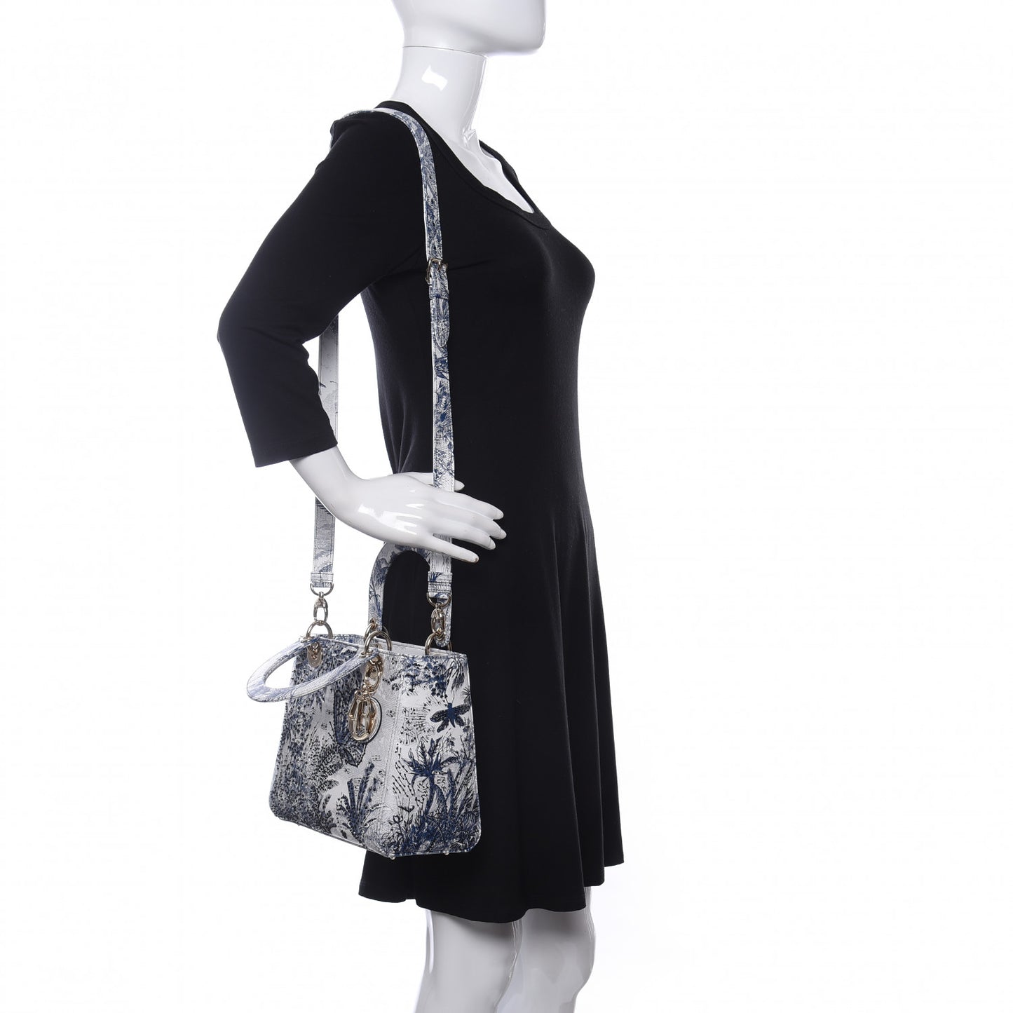 Lambskin Embroidered Medium Palm Tree Toile De Jouy Lady Dior Blue